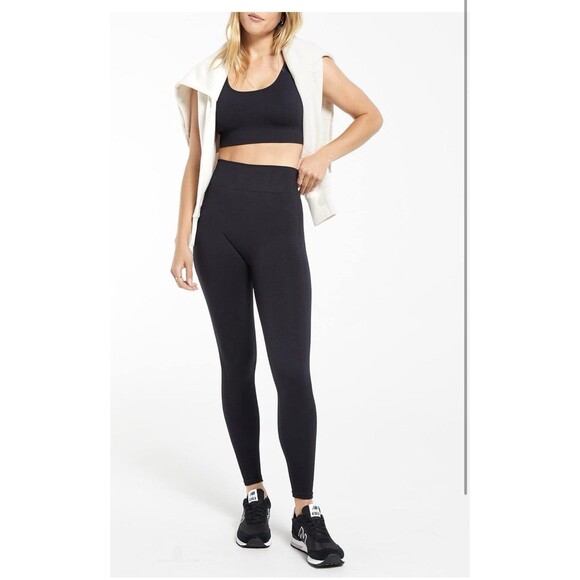 Z SUPPLY Walk It Out Seamless Legging Black M/L High Rise Ribbed Edge Nylon - Picture 1 of 8